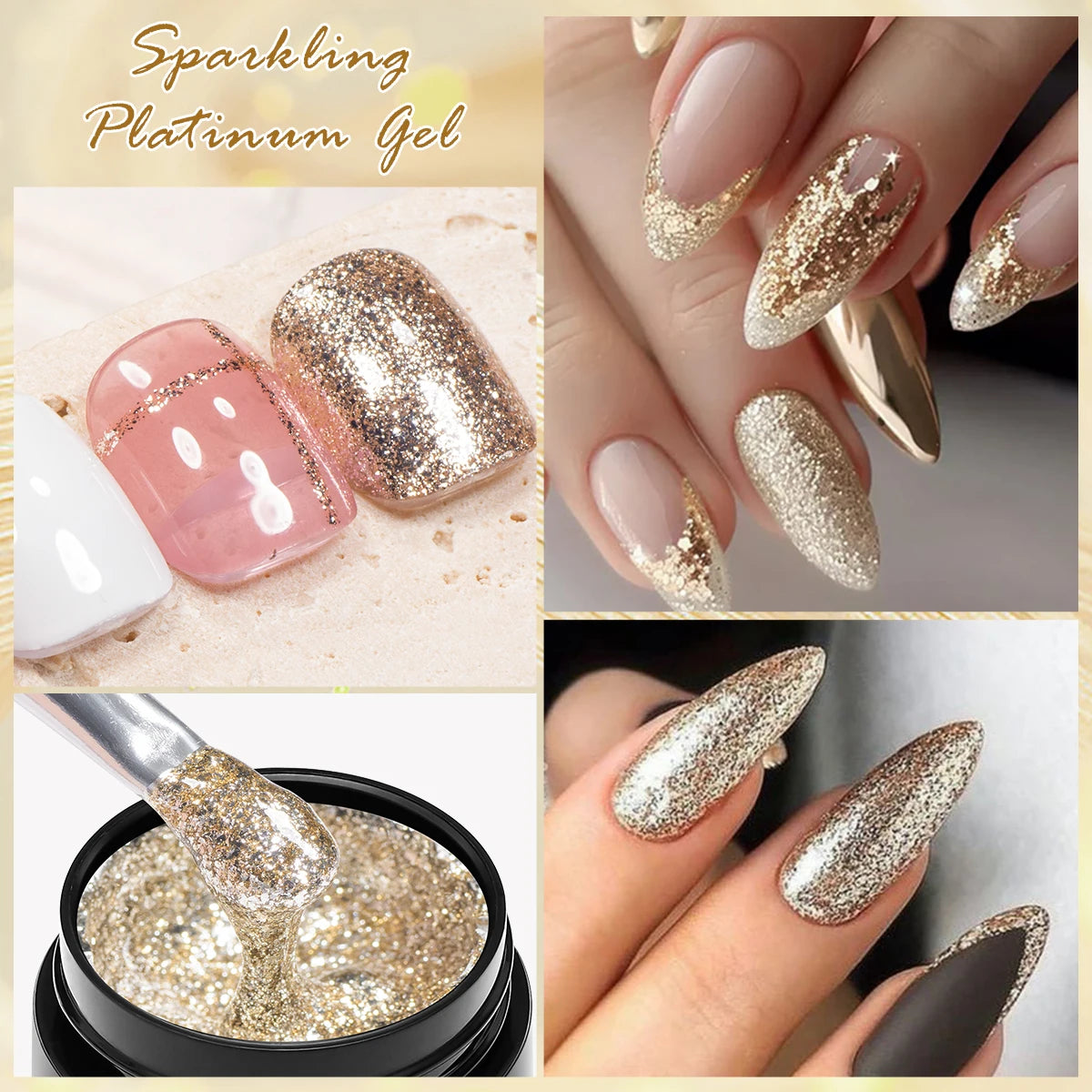 Four Lily 8ml Gold Sparkling Platinum Nail Gel Polish Glitter Long Lasting Semi Permanent Nail Art Painting Gel Varnish Design