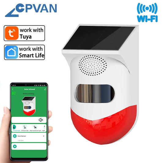 WiFi Motion Sensor Tuya Smart Life Home Alarm For Home Security Solar Powered Detector 120dB Alarm Outdoor Waterproof Siren