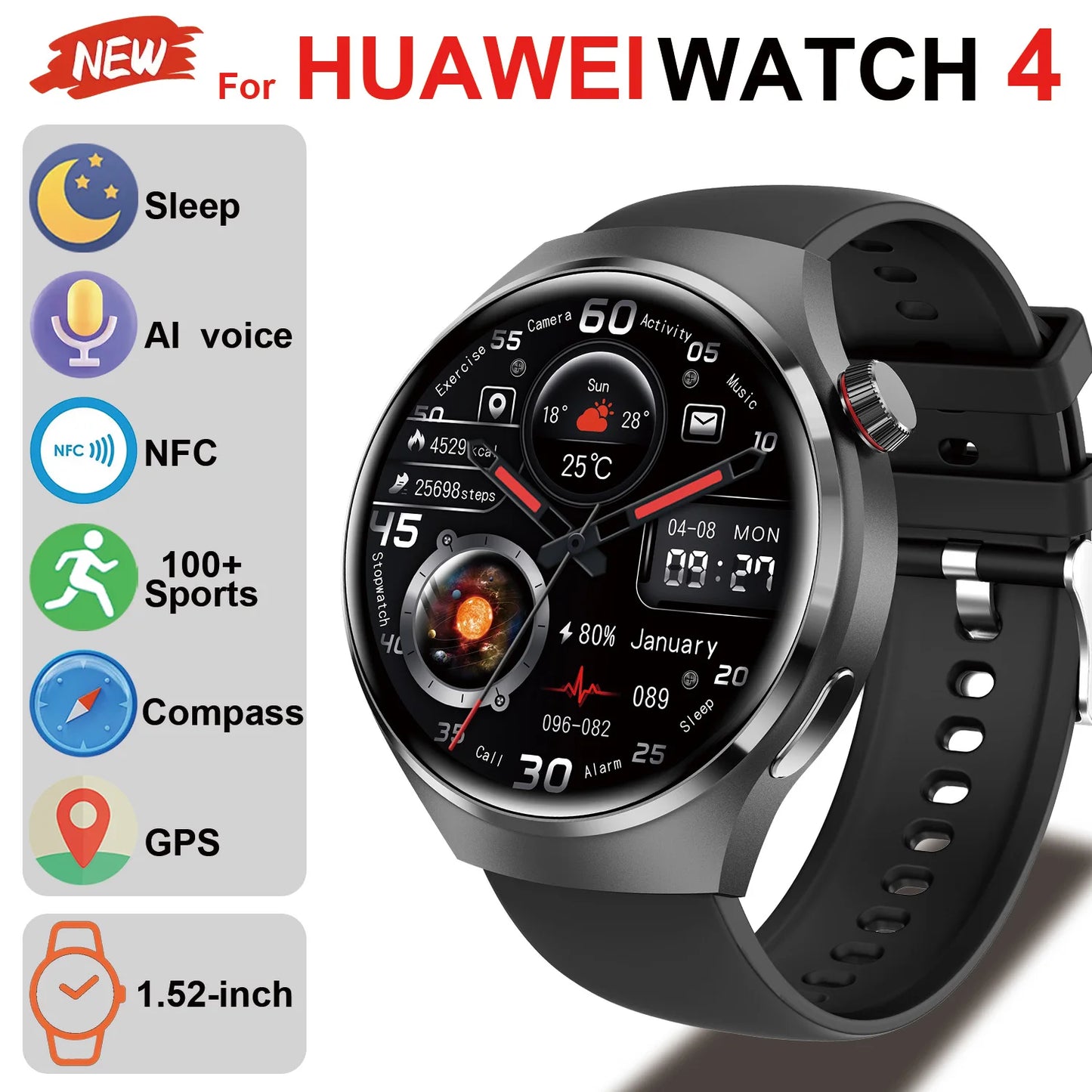 2025 For HUAWEI Smart Watch Heart rate Health Monitor Bluetooth Call NFC GPS Tracker IP68 Waterproof SmartWatch Men Women For AI