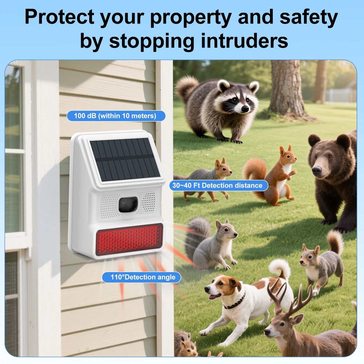 XUK Solar Motion Sensor Alarm 110dB, IP65 Waterproof Siren - Wireless Security Alarm for Home, Garden, Farm, Anti-Theft