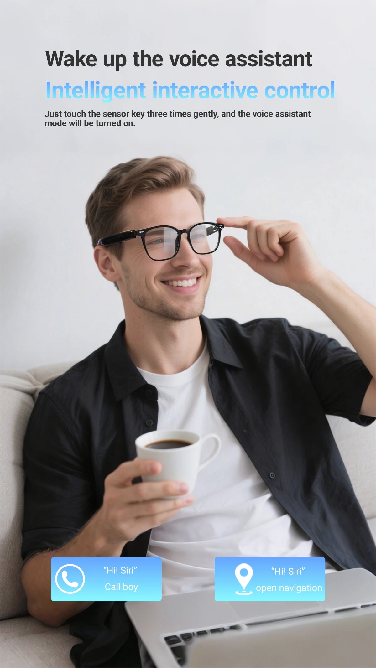 Smart Glasses AI translation 100+ Languages Make Receive Calls Music Calling Noise Reduction Light BT TWS Glasses Men Women