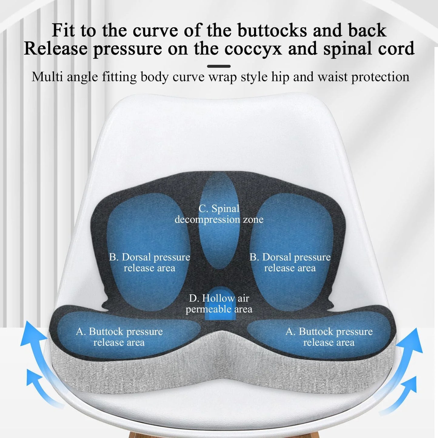 Memory foam One-piece Seat Cushion Backrest Office Chair Cushion Massage Lumbar Support Pain Relief Breathable Car Butt Pad