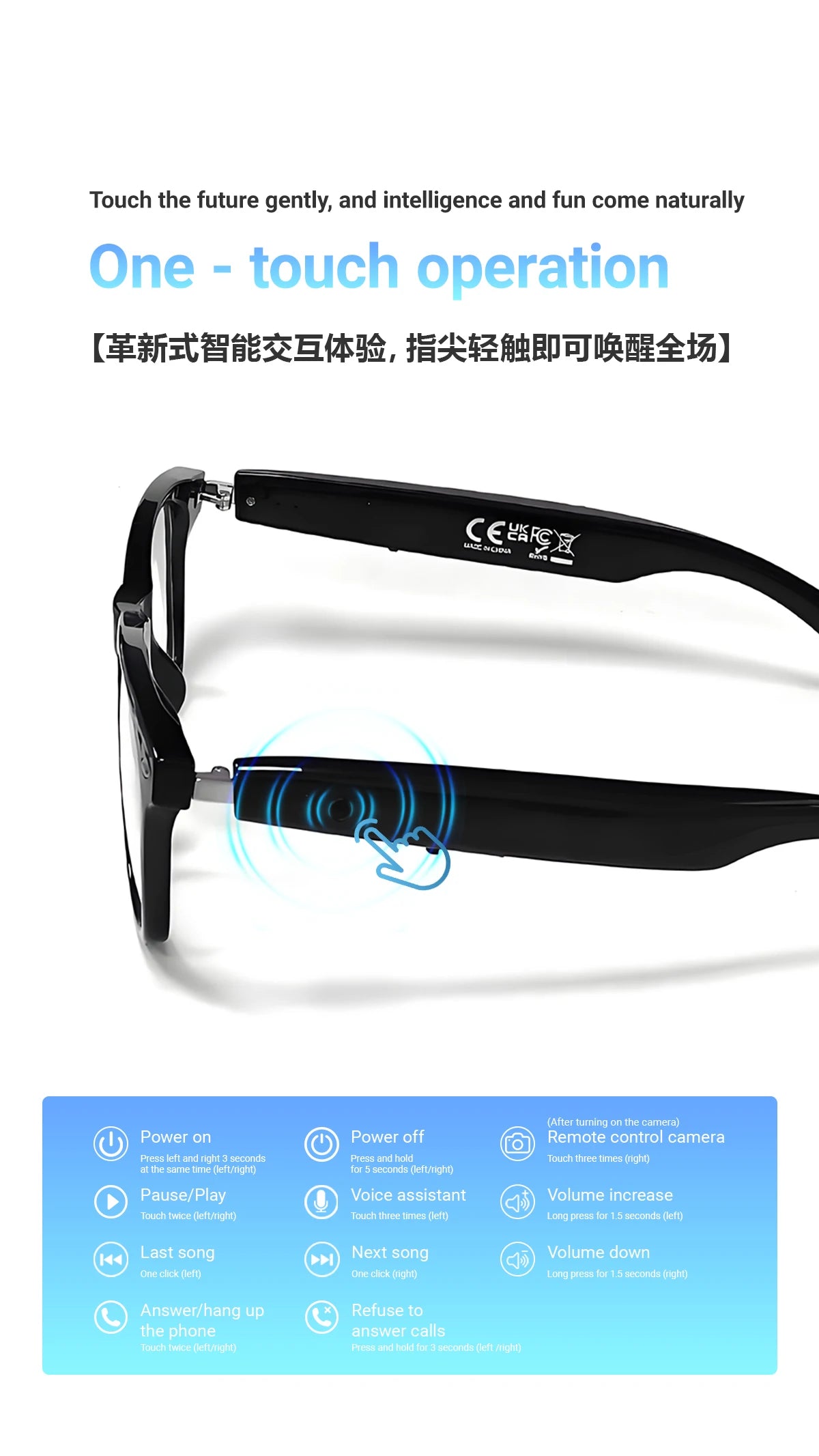 Smart Glasses AI translation 100+ Languages Make Receive Calls Music Calling Noise Reduction Light BT TWS Glasses Men Women