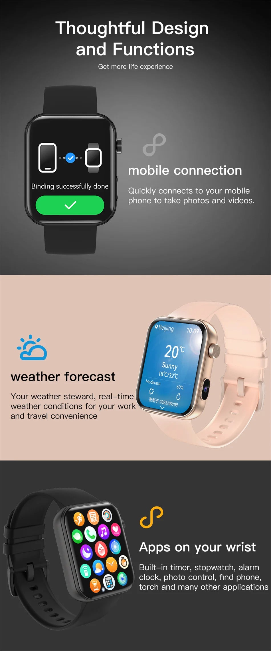 New 512M Memory Smart Watch With Camera Video Recording Local Music Dynamic Dial BT Call Sport Mode lP68 Waterproof Smartwatch