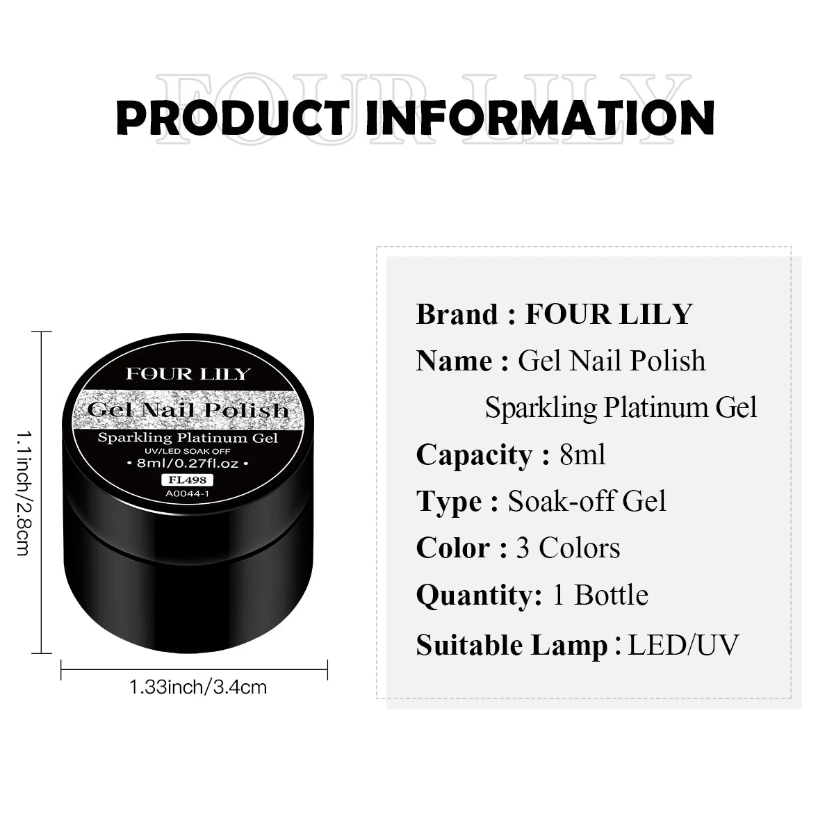 Four Lily 8ml Gold Sparkling Platinum Nail Gel Polish Glitter Long Lasting Semi Permanent Nail Art Painting Gel Varnish Design