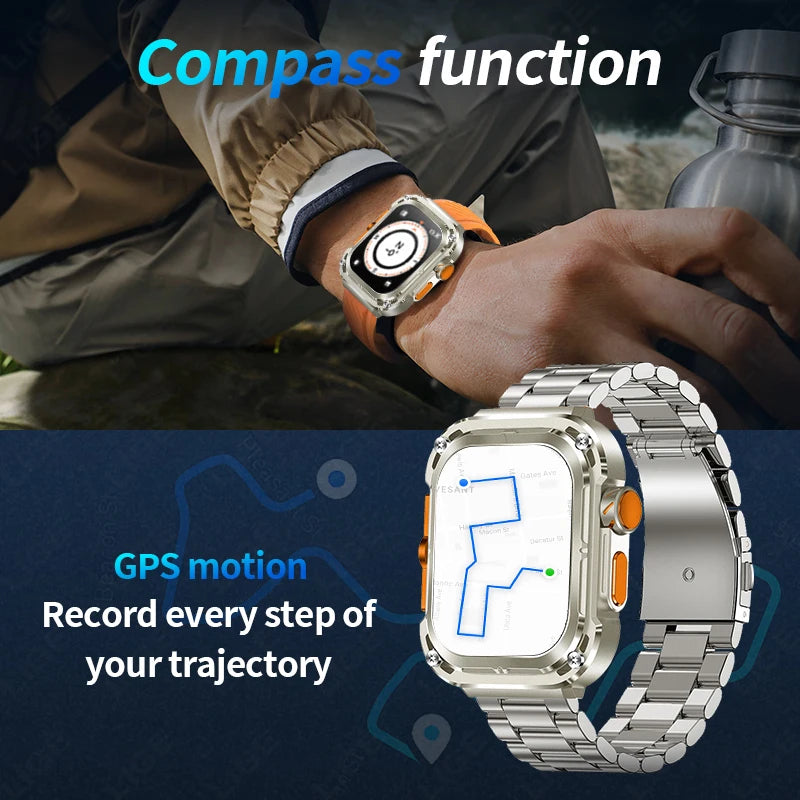 LIGE 2025 New 2.1" Ultra HD NFC Voice Call Smart Watch Men Compass GPS Track 460mAh Battery Waterproof Watches For HUAWEI Xiaomi