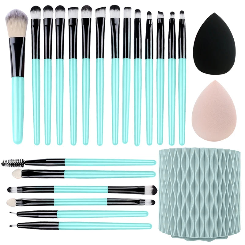 Makeup Brushes 20 Pcs Premium Synthetic Foundation Powder Concealers Eye Shadow Brush Set with 2 Sponge & 360 Rorate Holder Case
