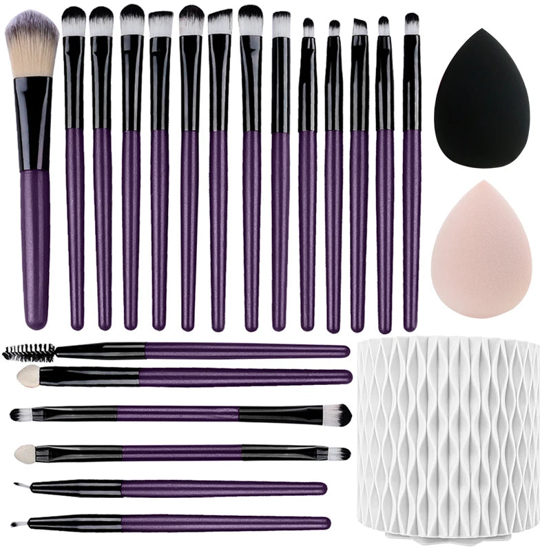 Makeup Brushes 20 Pcs Premium Synthetic Foundation Powder Concealers Eye Shadow Brush Set with 2 Sponge & 360 Rorate Holder Case