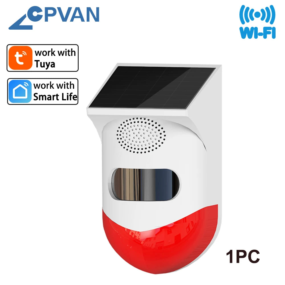 WiFi Motion Sensor Tuya Smart Life Home Alarm For Home Security Solar Powered Detector 120dB Alarm Outdoor Waterproof Siren
