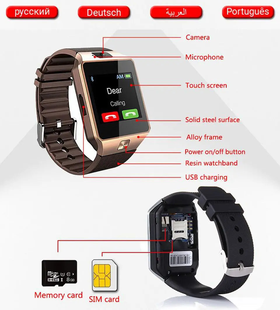 DZ09 Smart Watch Touch Screen Waterproof Sport Fitness Tracker Bracelet Support SIM TF Card Sleep Monitor Smartwatch Men Women