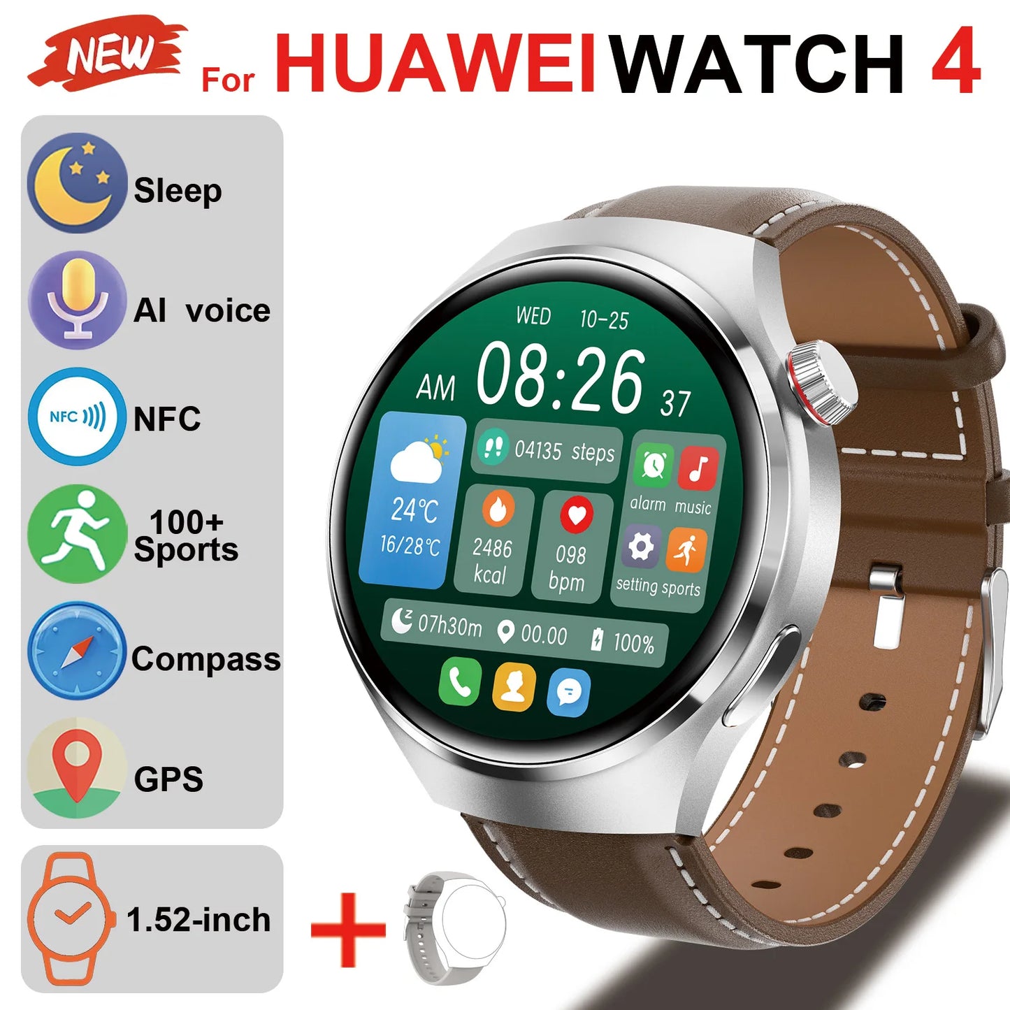 2025 For HUAWEI Smart Watch Heart rate Health Monitor Bluetooth Call NFC GPS Tracker IP68 Waterproof SmartWatch Men Women For AI