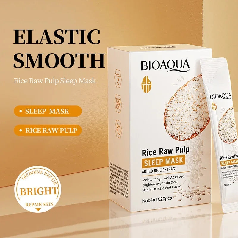 20pcs/box BIOAOUA Rice Raw Pulp Sleep Facial Mask Moisturize Brighten Whitening