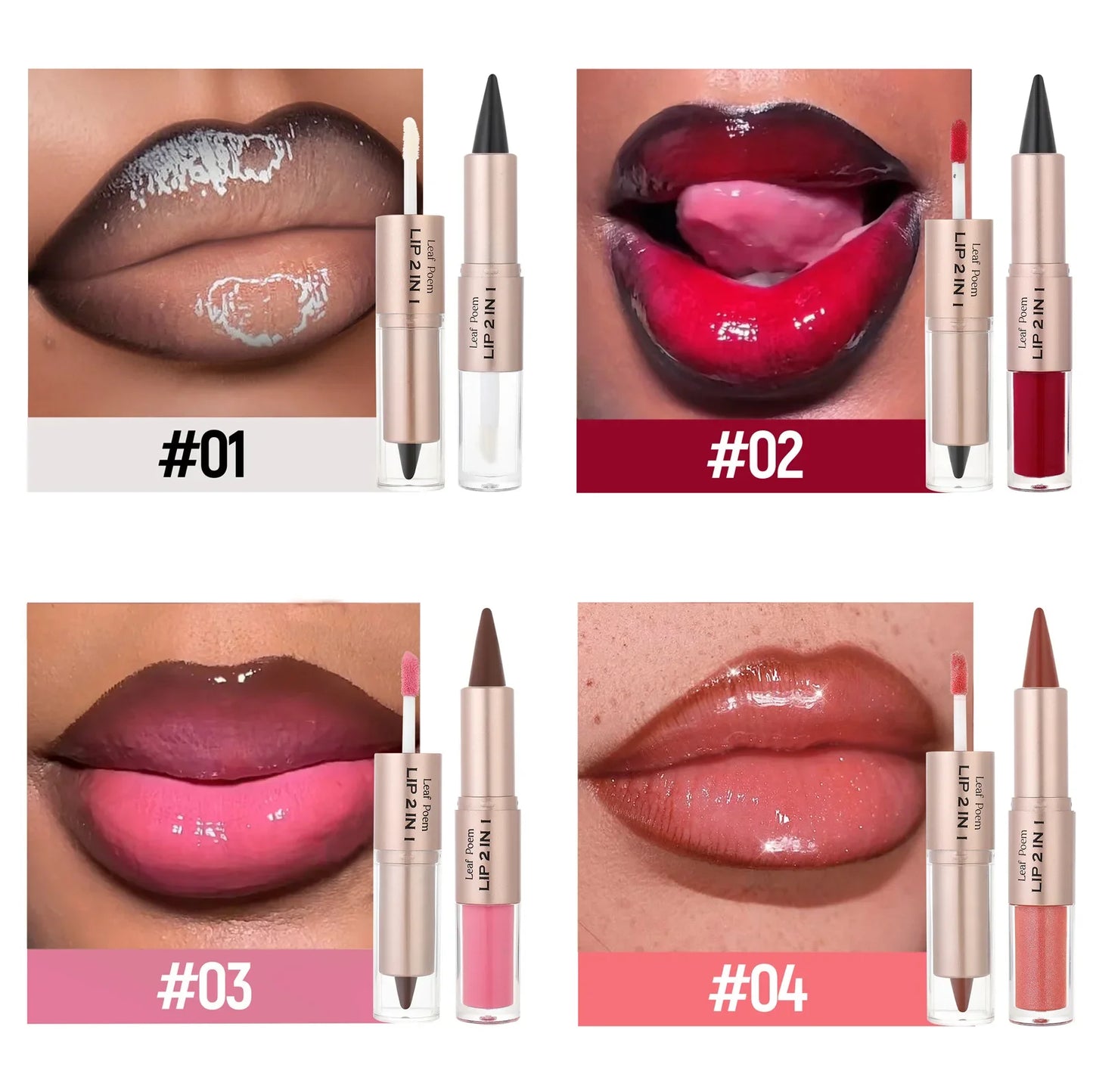 2in1 Lipstick Lip Gloss Lip Liner Contour Pencil Double Head Mirror Plumping Lip Glaze Crystal Lip Sexy Red Lips Tint Makeup