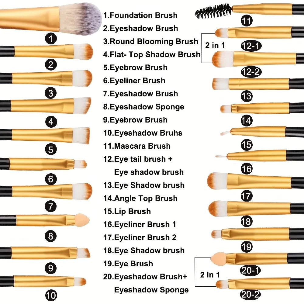 Makeup Brushes 20 Pcs Premium Synthetic Foundation Powder Concealers Eye Shadow Brush Set with 2 Sponge & 360 Rorate Holder Case