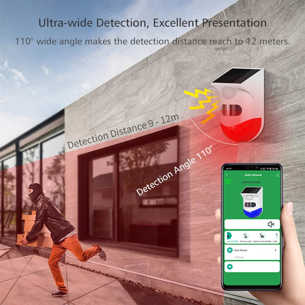 WiFi Motion Sensor Tuya Smart Life Home Alarm For Home Security Solar Powered Detector 120dB Alarm Outdoor Waterproof Siren