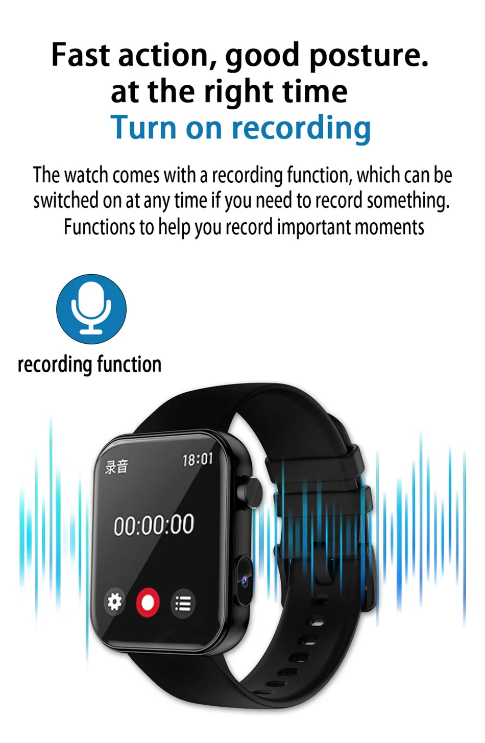 New 512M Memory Smart Watch With Camera Video Recording Local Music Dynamic Dial BT Call Sport Mode lP68 Waterproof Smartwatch