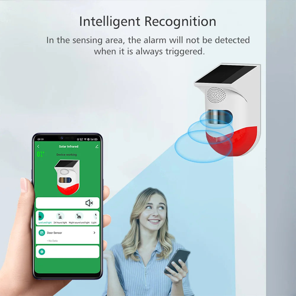 WiFi Motion Sensor Tuya Smart Life Home Alarm For Home Security Solar Powered Detector 120dB Alarm Outdoor Waterproof Siren