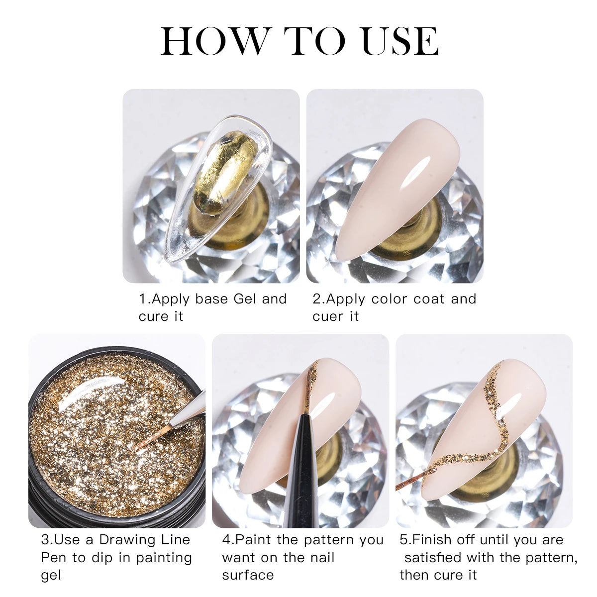 Four Lily 8ml Gold Sparkling Platinum Nail Gel Polish Glitter Long Lasting Semi Permanent Nail Art Painting Gel Varnish Design
