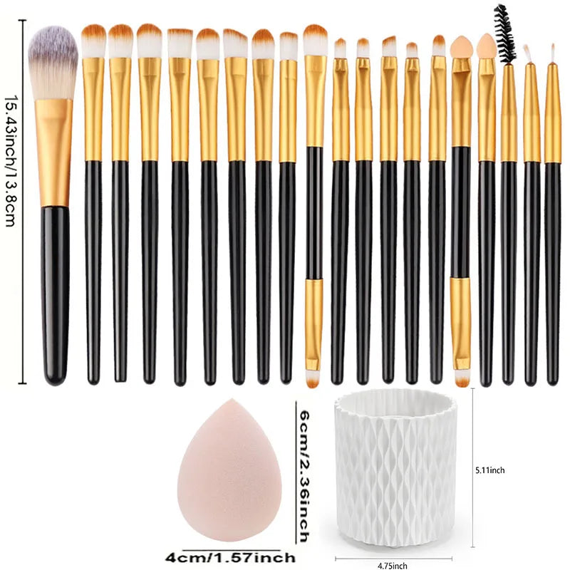 Makeup Brushes 20 Pcs Premium Synthetic Foundation Powder Concealers Eye Shadow Brush Set with 2 Sponge & 360 Rorate Holder Case
