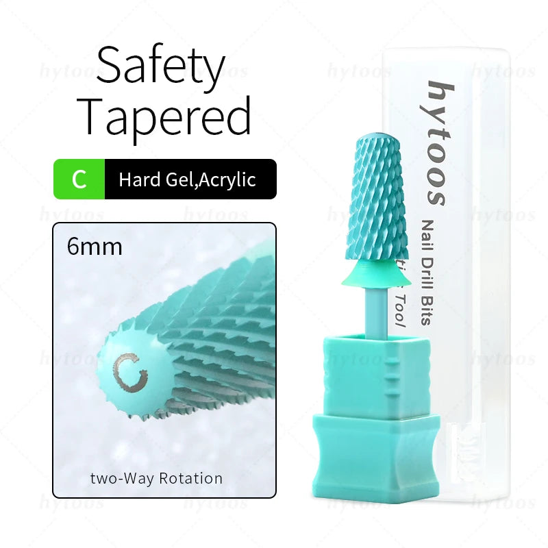 HYTOOS Safety Carbide Nail Drill Bits Green Coating Dome Tapered Bit for Gel Polish Removal Pro Manicure Drills AccessoriesTool