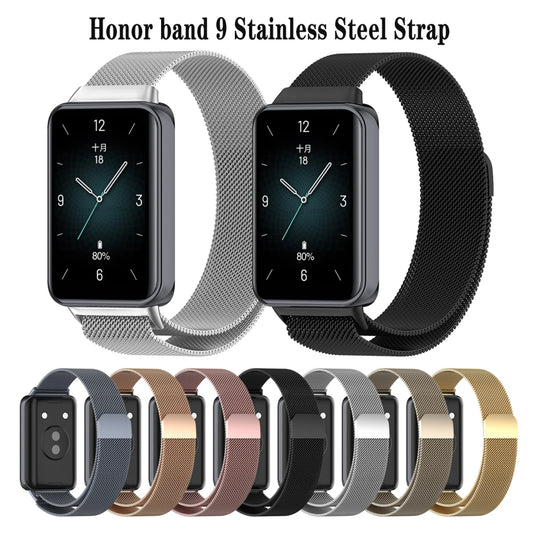 Milanese Loop Strap for Honor Band 9 Stainless Steel Magnetic Bracelet Metal Wristband for Huawei honor band 9 Replacement Band