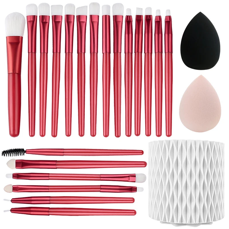 Makeup Brushes 20 Pcs Premium Synthetic Foundation Powder Concealers Eye Shadow Brush Set with 2 Sponge & 360 Rorate Holder Case