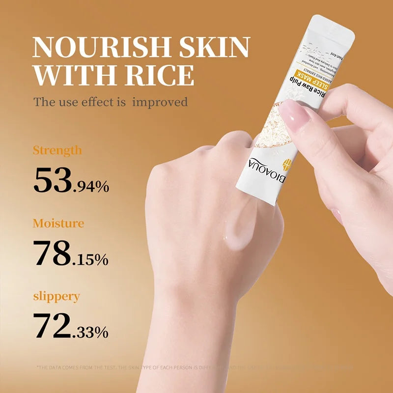 20pcs/box BIOAOUA Rice Raw Pulp Sleep Facial Mask Moisturize Brighten Whitening