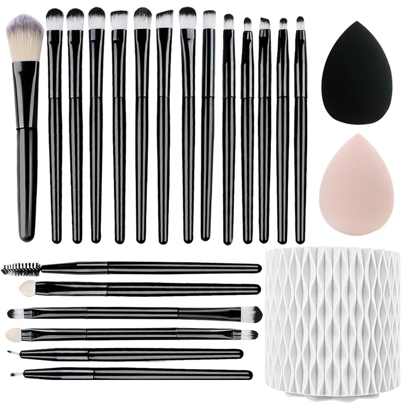 Makeup Brushes 20 Pcs Premium Synthetic Foundation Powder Concealers Eye Shadow Brush Set with 2 Sponge & 360 Rorate Holder Case