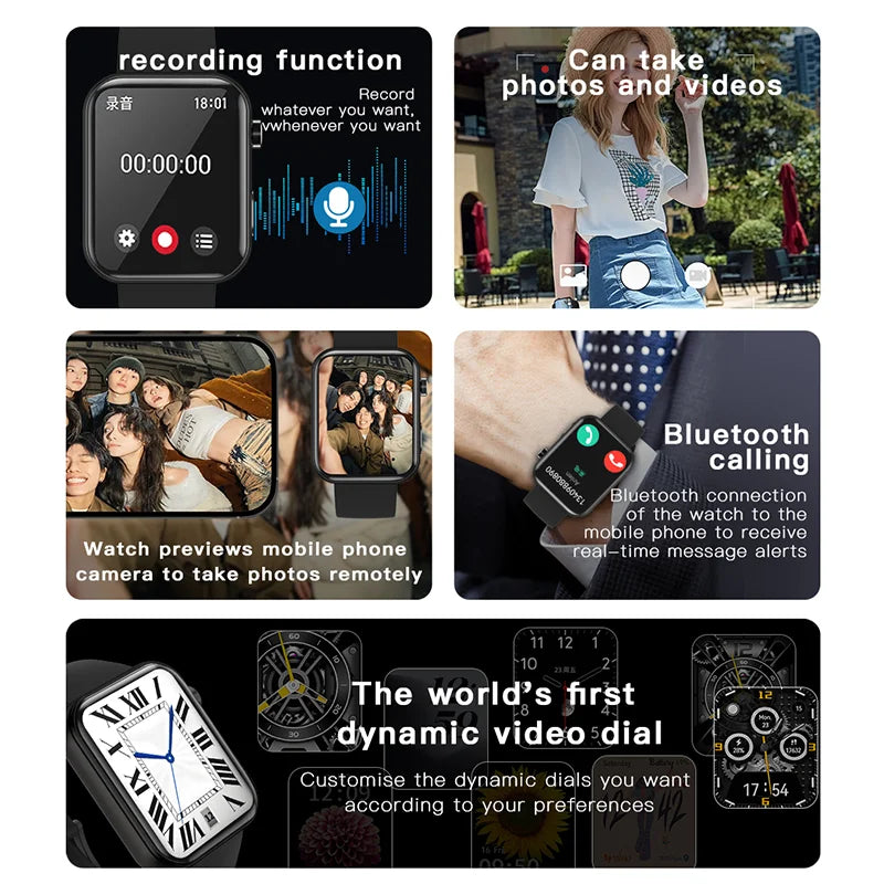 New 512M Memory Smart Watch With Camera Video Recording Local Music Dynamic Dial BT Call Sport Mode lP68 Waterproof Smartwatch