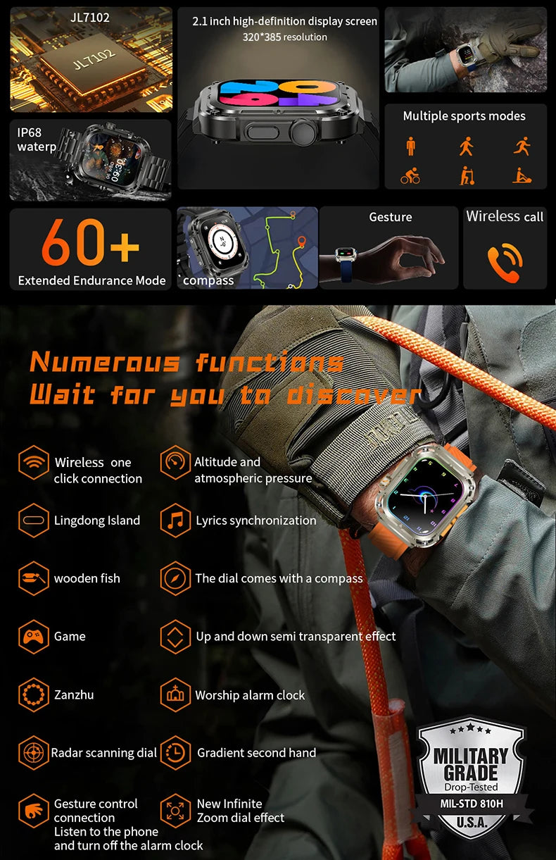LIGE 2025 New 2.1" Ultra HD NFC Voice Call Smart Watch Men Compass GPS Track 460mAh Battery Waterproof Watches For HUAWEI Xiaomi