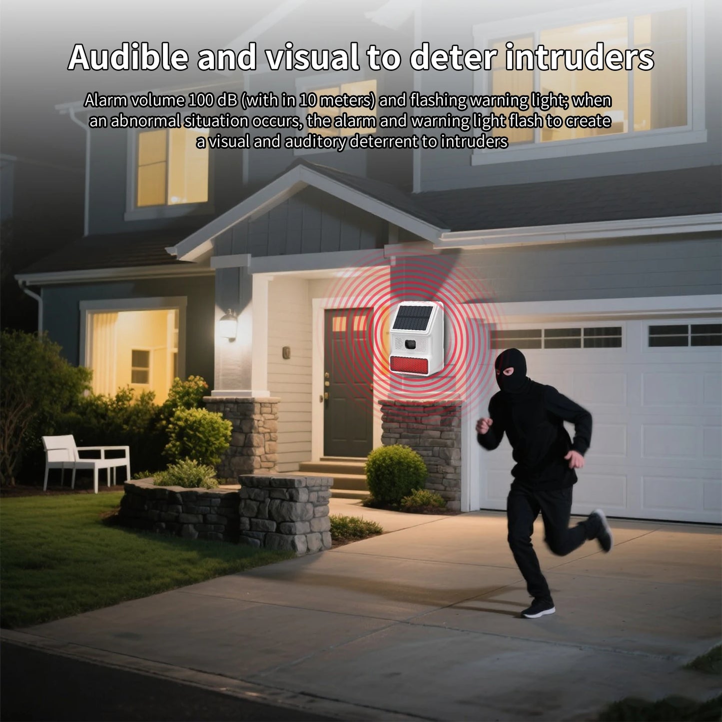 XUK Solar Motion Sensor Alarm 110dB, IP65 Waterproof Siren - Wireless Security Alarm for Home, Garden, Farm, Anti-Theft
