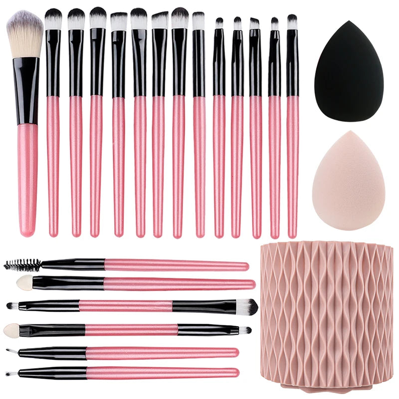 Makeup Brushes 20 Pcs Premium Synthetic Foundation Powder Concealers Eye Shadow Brush Set with 2 Sponge & 360 Rorate Holder Case